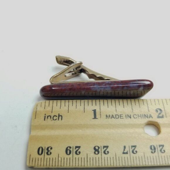 Vintage Red Stone Tie Clip, Polished Unique Shape, Estate - Picture 4 of 5